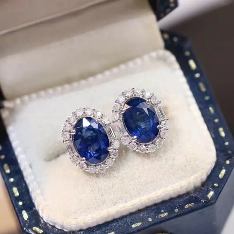 Aimgal NGTC Certified 2.3CT Lab-Created Royal Blue Sapphire Stud Earrings – 925 Sterling Silver & 18K Gold Plated, Wedding & Engagement Jewelry for Women