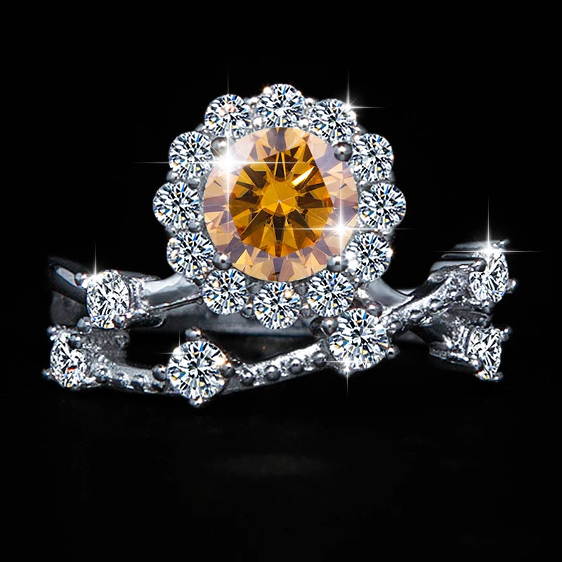 1 Carat Moissanite Ring for Women – S925 Silver Flower Vine Design Band