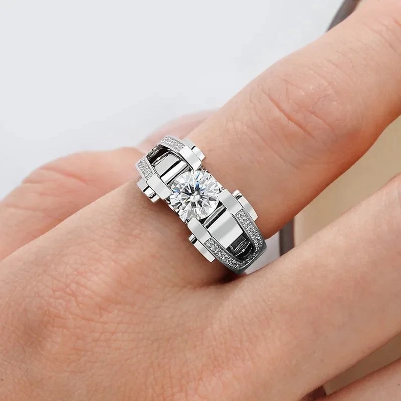 S925 Sterling Silver Men's Ring with 2 Carat Moissanite Diamond – Luxury Statement Band Nyxen