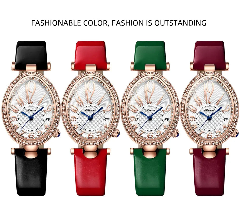 CHENXI 326 Women’s Luxury Rhinestone Watch | Fashion Quartz Leather Strap