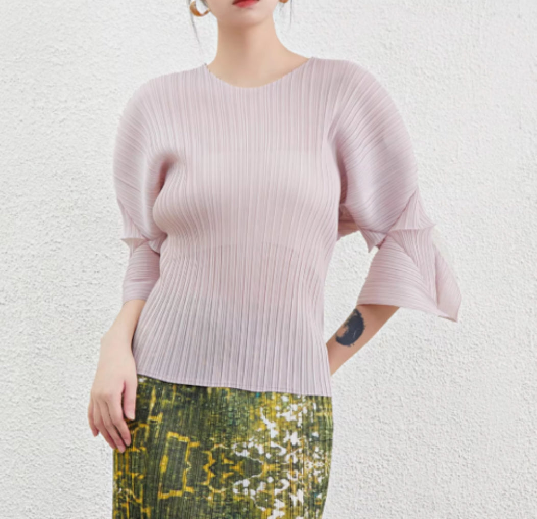 Women's Miyake Long Sleeve Pleated Top | Unique Stretch Design, Casual & Elegant Shirt Ava