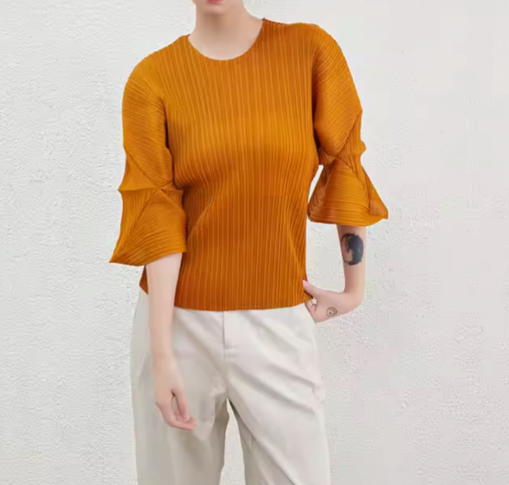 Women's Miyake Long Sleeve Pleated Top | Unique Stretch Design, Casual & Elegant Shirt Ava