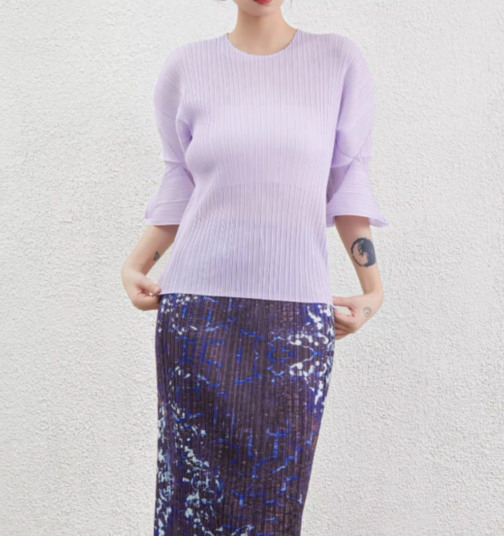 Women's Miyake Long Sleeve Pleated Top | Unique Stretch Design, Casual & Elegant Shirt Ava