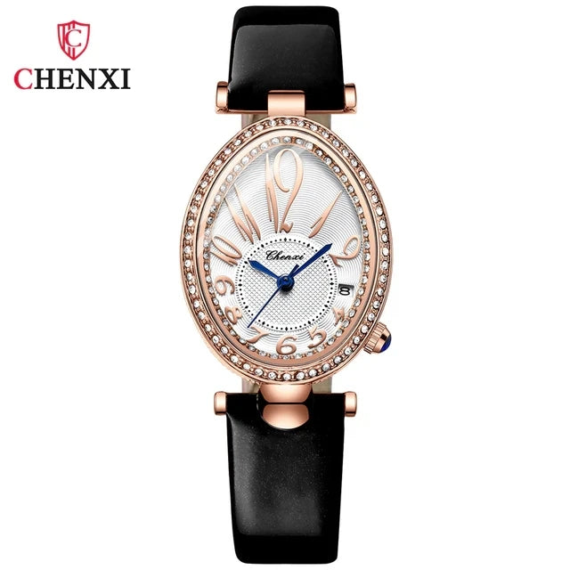 CHENXI 326 Women’s Luxury Rhinestone Watch | Fashion Quartz Leather Strap