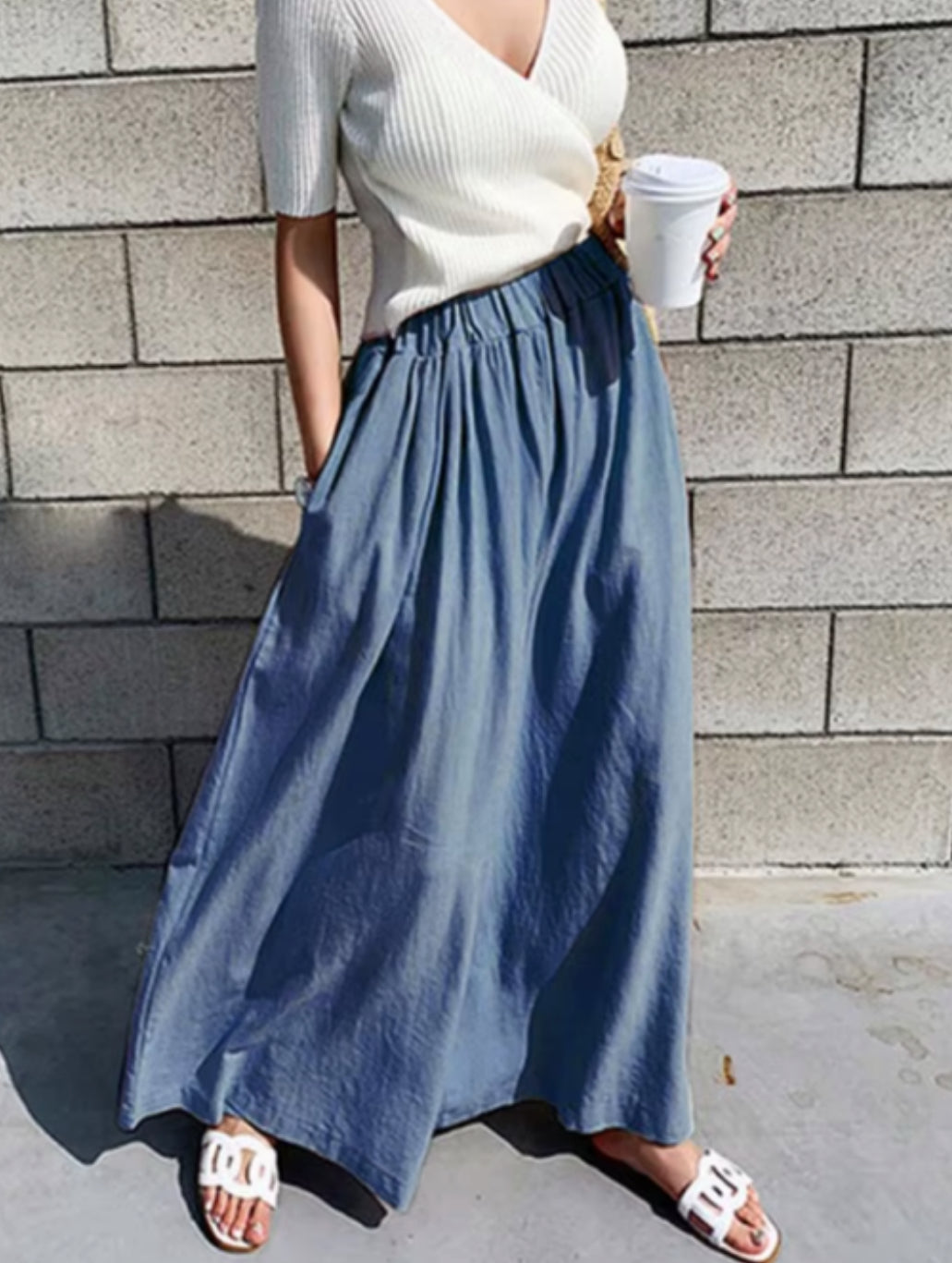 Women's Casual Elastic Waist Wide-Leg Pants - Comfortable Loose Fit Trousers