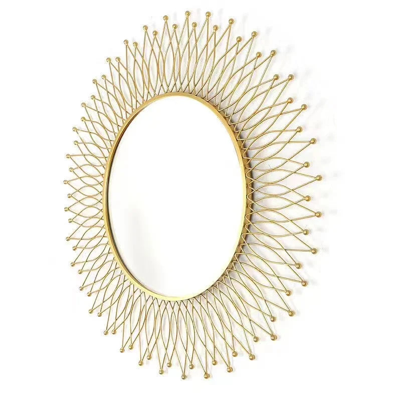 Modern Novel Design Large Decorative Wall Mirror – Gold Metal Frame Art for Living Room Indoor Decor