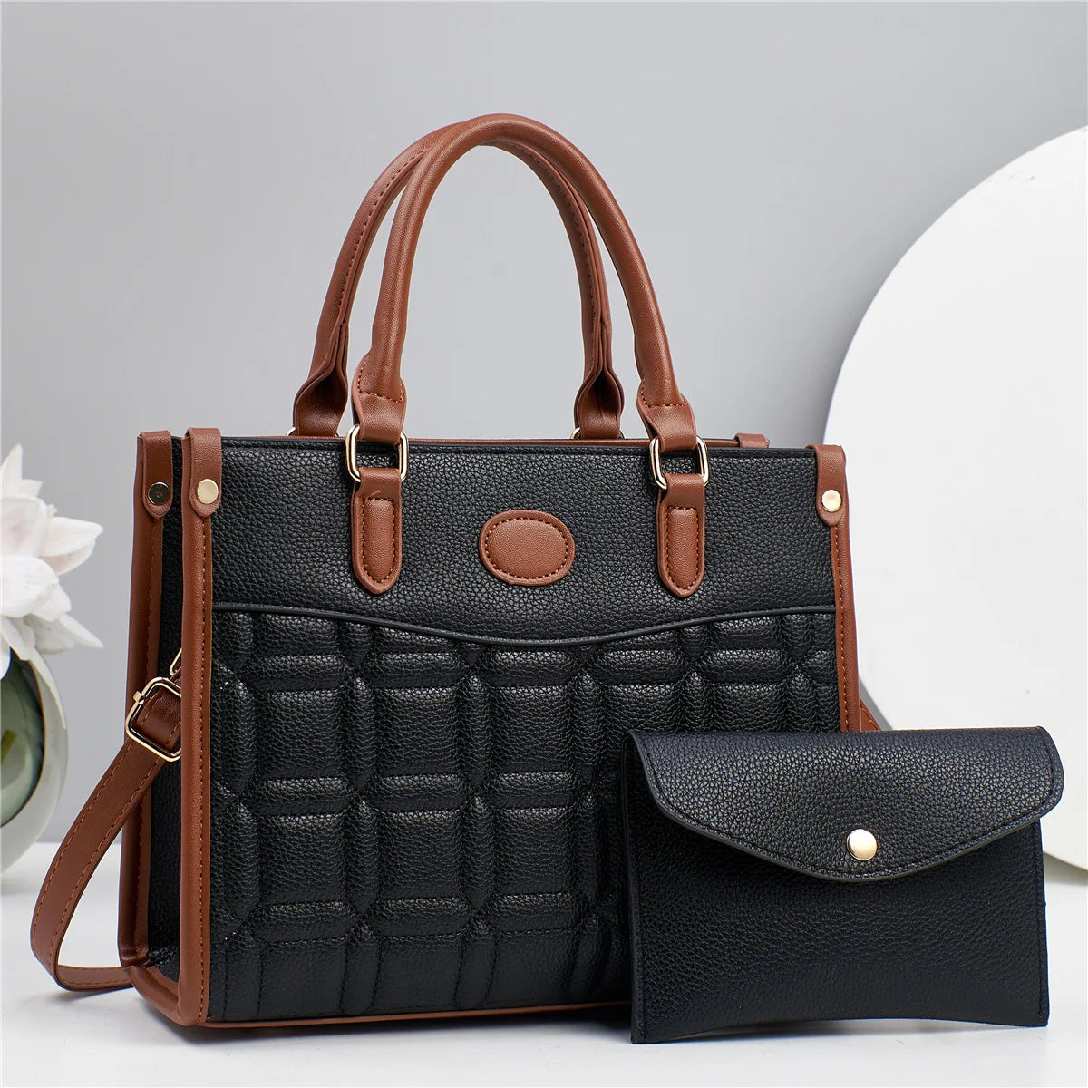 Women's 2-in-1 Designer Tote Bag – Stylish Handbag with Zipper Closure & Polyester Lining for All Seasons