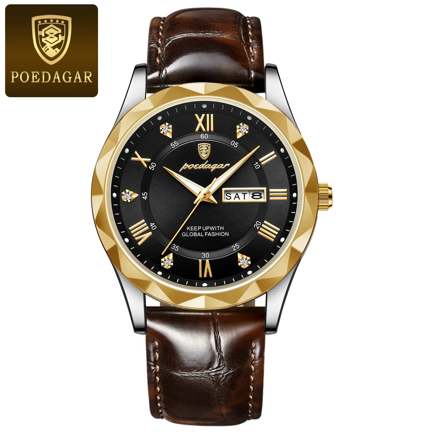 POEDAGAR 615 Waterproof Men's Watch – Luxury Quartz Wristwatch with Date & Week Display