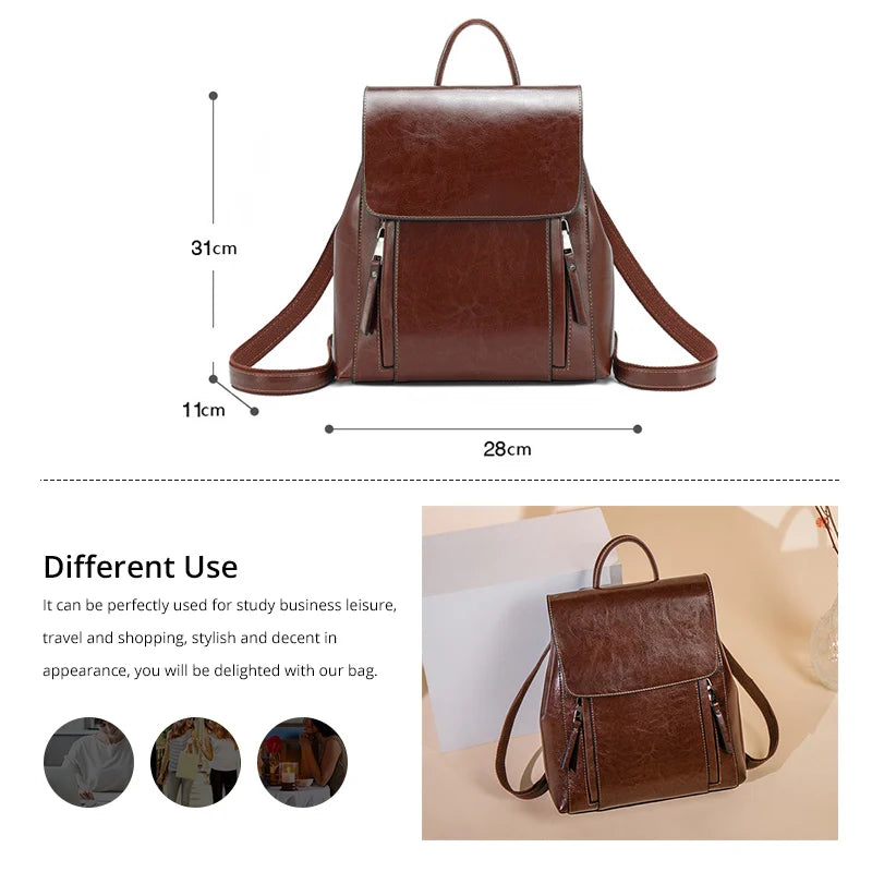 Women’s Vintage Leather Backpack – Fashionable 2021 Genuine Cowhide School Bag & Ladies Everyday Bag Maine
