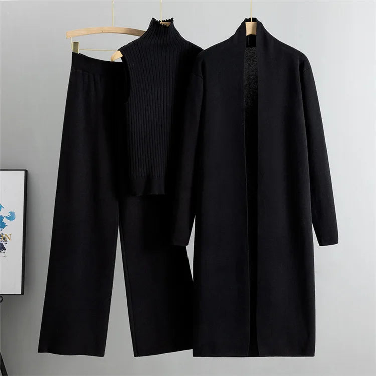 Casual Women’s 3-Piece Knitted Sweater Set – Vest, Long Cardigan, and Leggings | Stylish Loungewear & Outerwear for Women Leona