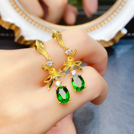 Natural Diopside Gemstone Earrings – 925 Sterling Silver Elegant Jewelry for Women | Unique Wedding or Anniversary Gift