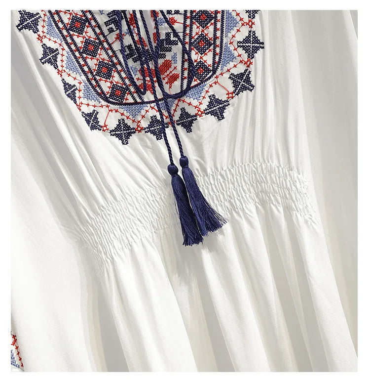 Women's Summer Blouse | Retro Lace Panel Print Design, Chic Medium-Length Loose Fit Top Camille