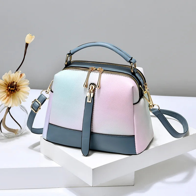 Gradient Color Korean Style Women's Shoulder Bag – Fashionable PU Shoulder Bag with Zipper Closure and Chain Design Suzy
