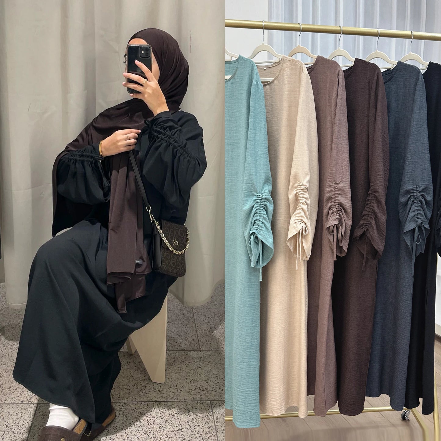 Plain Solid Color Abaya Dress with Drawstring Cuffs – Modest Islamic Clothing for Muslim Women Asma