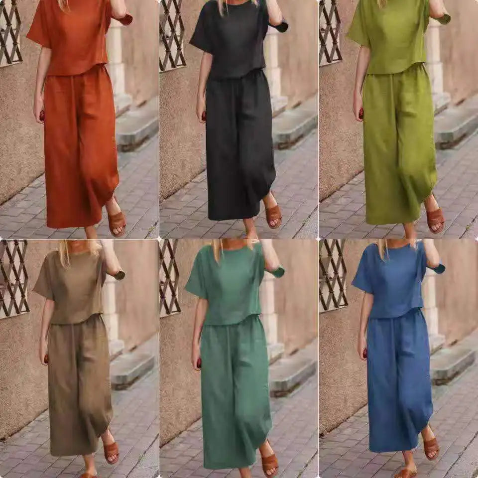 Women's Summer Two-Piece Set – Loose-Fit Top and Breathable Trousers