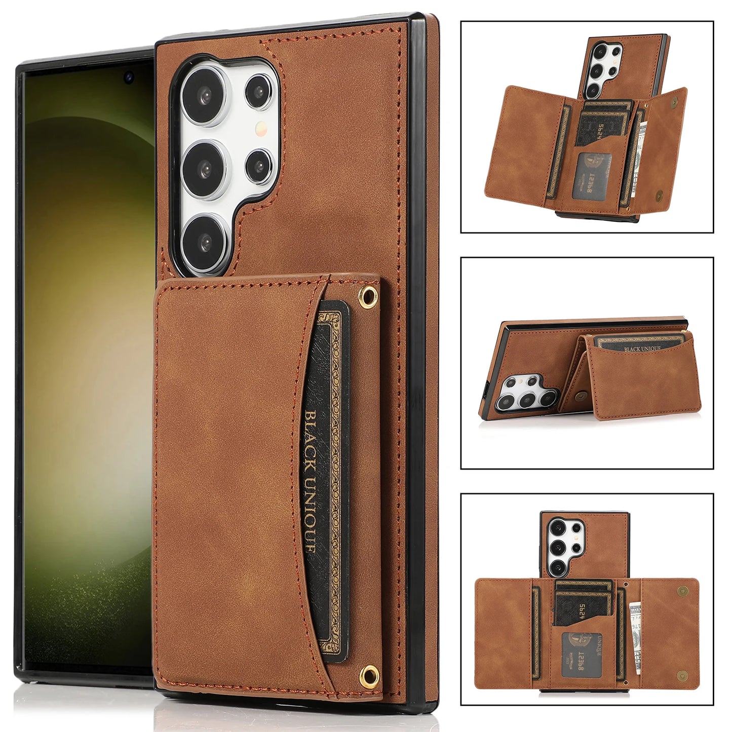 Luxury PU Leather Flip Phone Case – Wallet Cover with Card Holder & Credit Card Slots for Samsung S25, S24, S23 Ultra