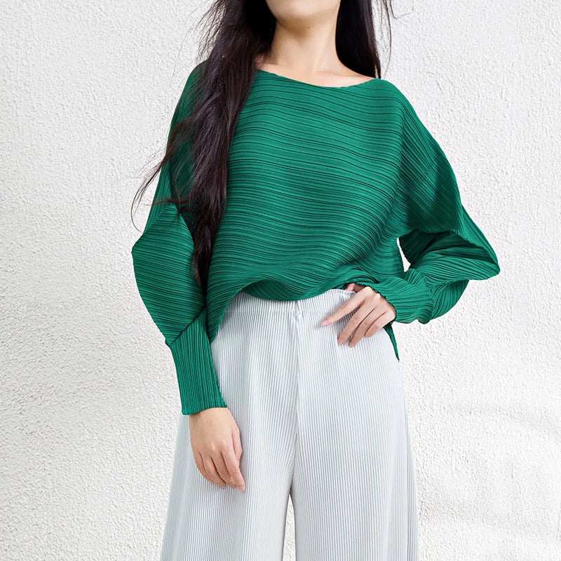 Women's Pleated Miyake Top - Casual Irregular Design | Stylish & Comfortable Blouse Nova