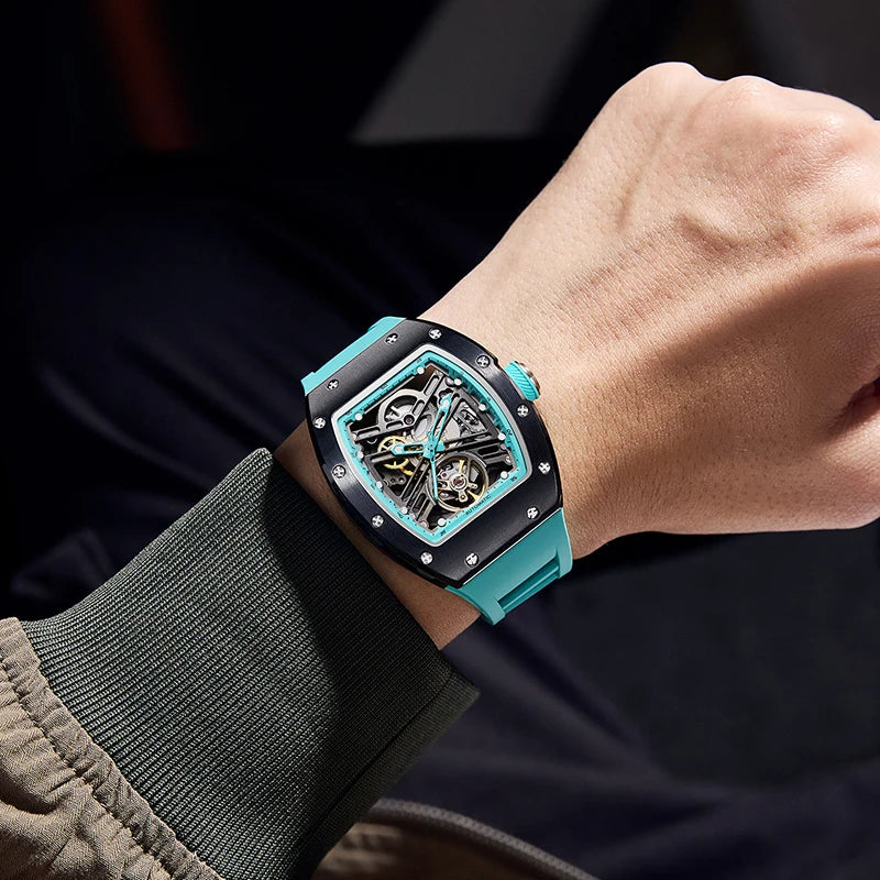 Luxury Men's Automatic Mechanical Watch – 30M Waterproof, Hollow Dial, Luminous Display, Silicone Strap & Power Reserve