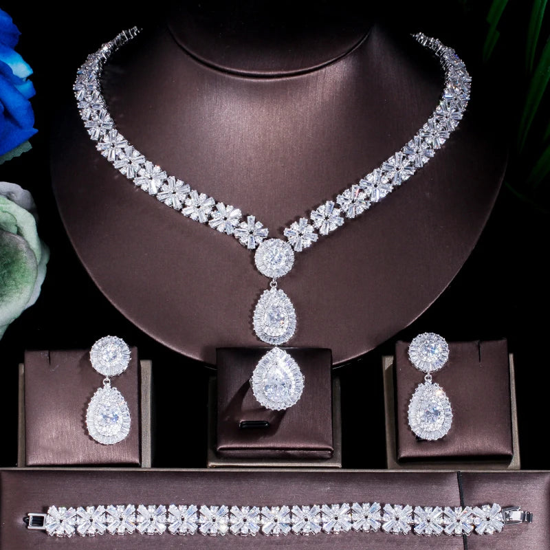 4-Piece Sparkling Cubic Zirconia Jewelry Set | Luxury Necklace, Earrings, Bracelet & Ring for Women Amanda