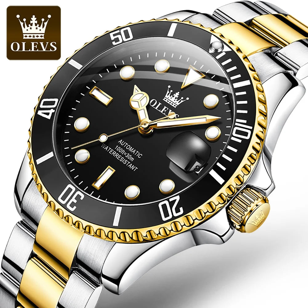 OLEVS 6605 Men's Luxury Watch - Automatic Mechanical, Stainless Steel Band, Elegant Relogio Montre Homme Wristwatch