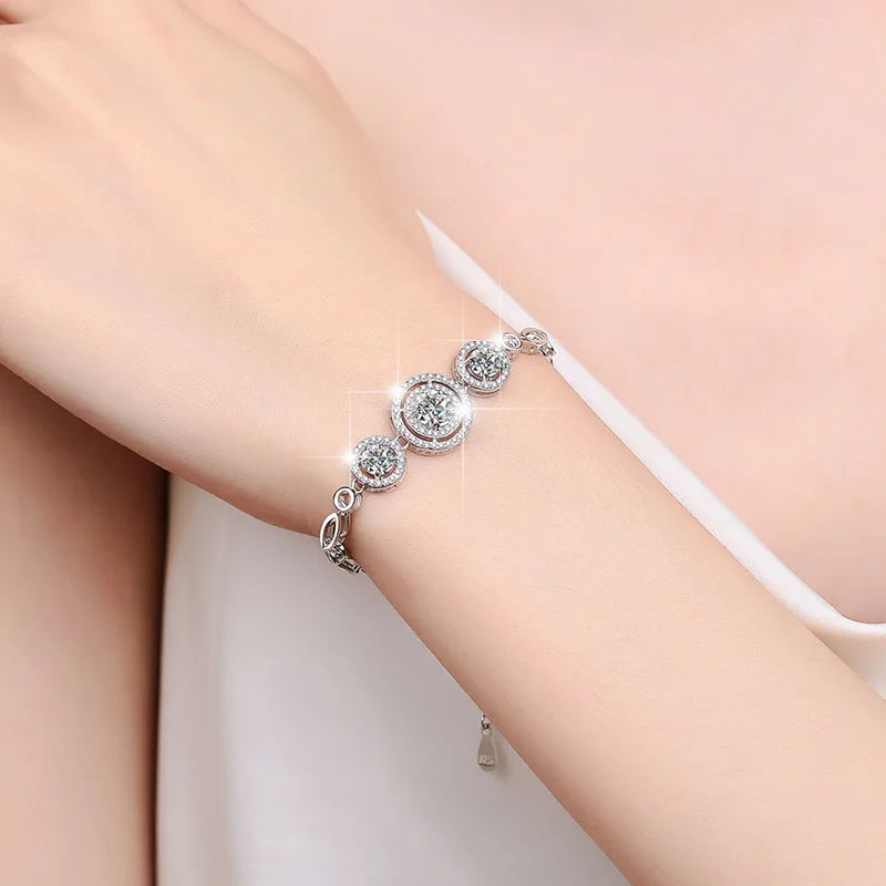 S925 Silver 2-Carat Moissanite Round Bead Bracelet Leslie