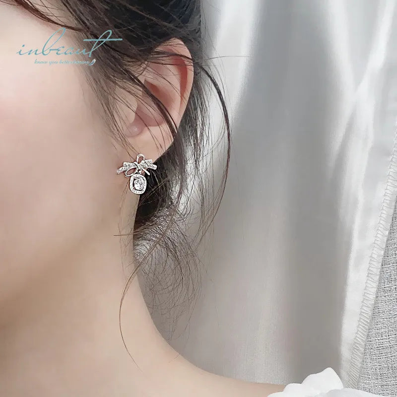 Trendy 925 Silver Bowknot Drop Earrings – 1 Carat D-Color Moissanite, Brilliant Cut, Diamond-Tested Fine Jewelry Maelys