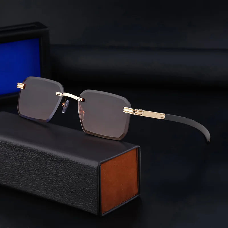 Fashion Rectangle Sunglasses for Men & Women | UV400 Vintage Rimless Diamond-Cut Square Shades Tamlin