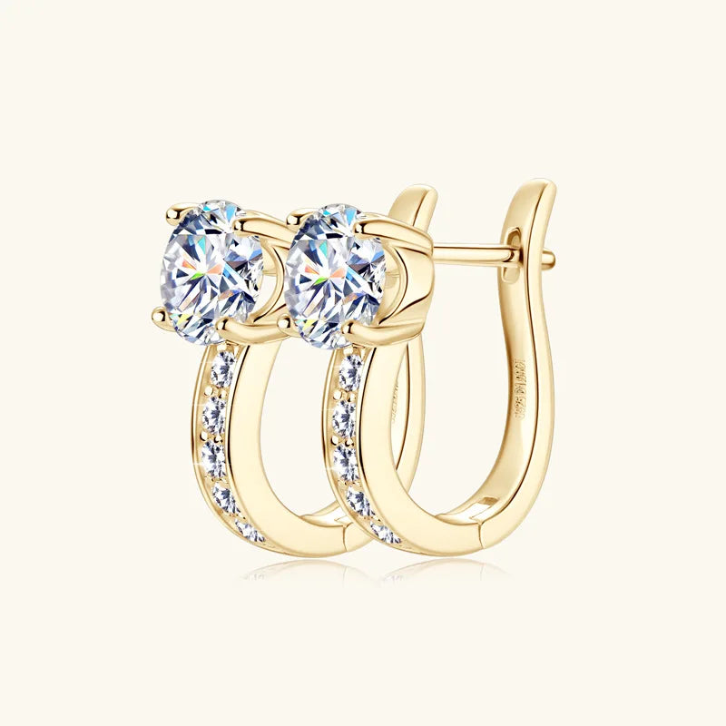 Minimalist 925 Sterling Silver Hoop Earrings for Women – Shiny Moissanite, Gold Plated Design