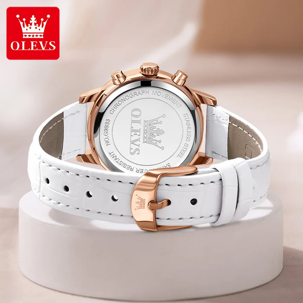 OLEVS 9933 Women's Luxury Quartz Watch - Elegant Leather Band, Stylish Analog Design for Ladies