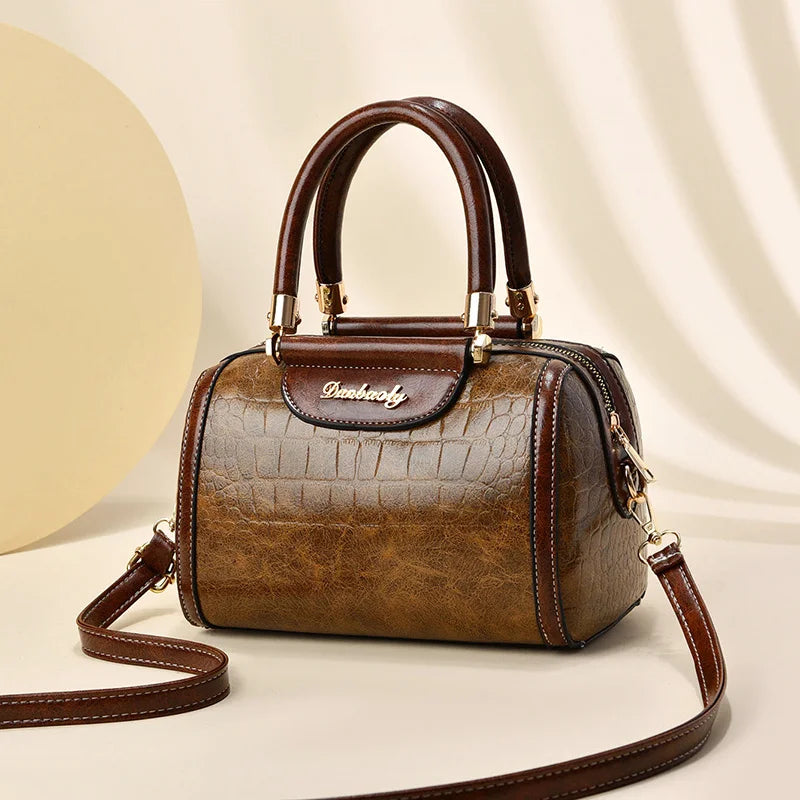 Women’s Handbags – Large Capacity Barrel-Style Boston Bag, Stone Pattern Messenger and Shoulder Bag Anna