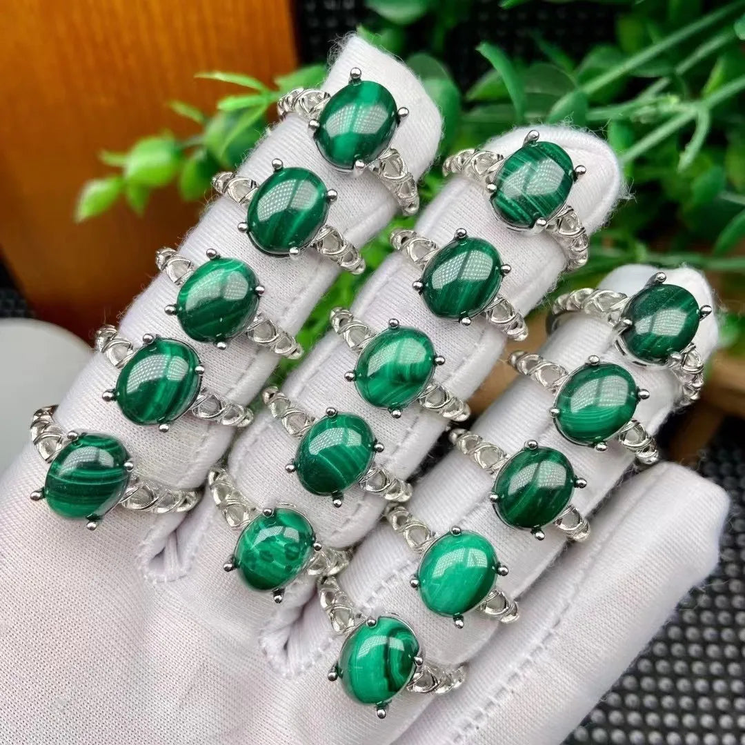 Natural Malachite Adjustable Ring – Crystal Quartz Gemstone Jewelry