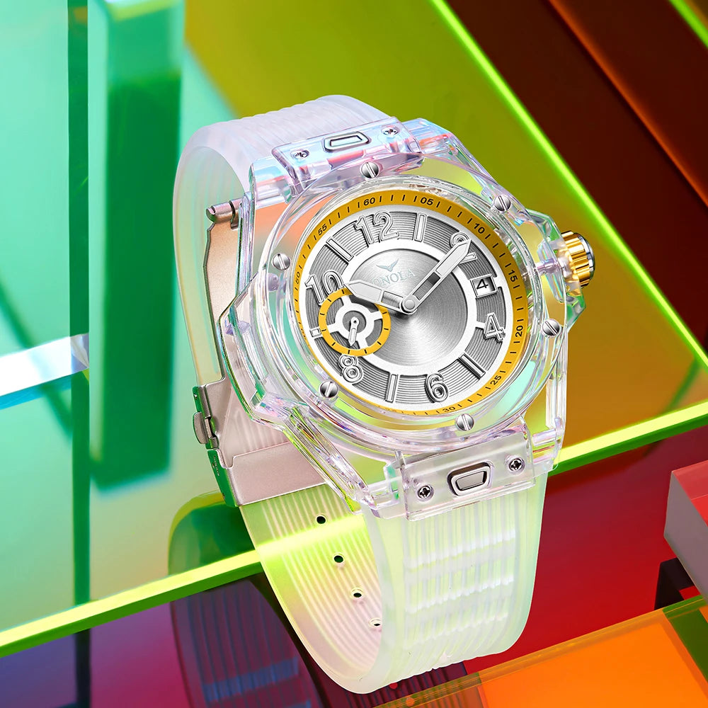ONOLA 3836 Men & Women's Quartz Watch – Square Sport Design, Silicone Strap, Luminous Glass