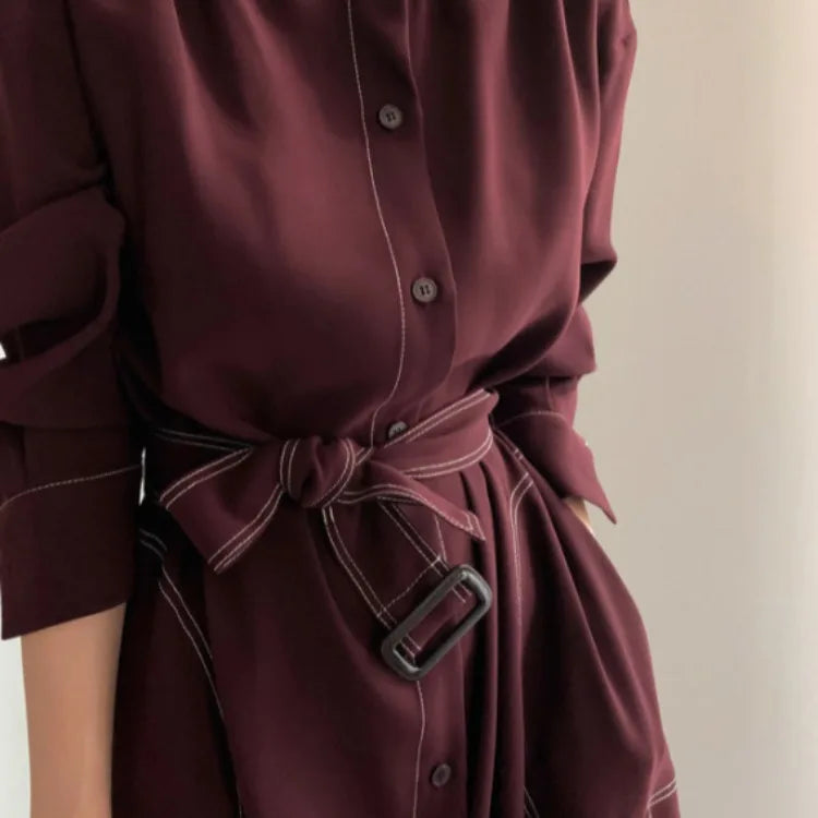 Spring & Autumn Korean Elegant A-Line Dress | Women's Loose Long Sleeve Temperament Dress Bianca