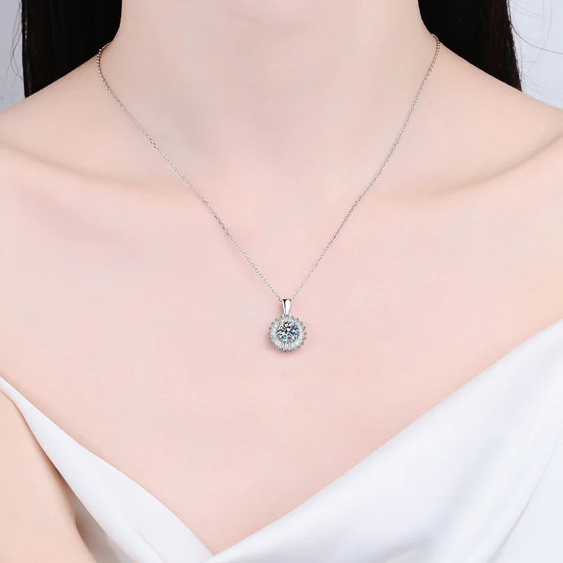 Classic Moissanite Pendant Necklace | Sterling Silver Anniversary & Engagement Gift Una