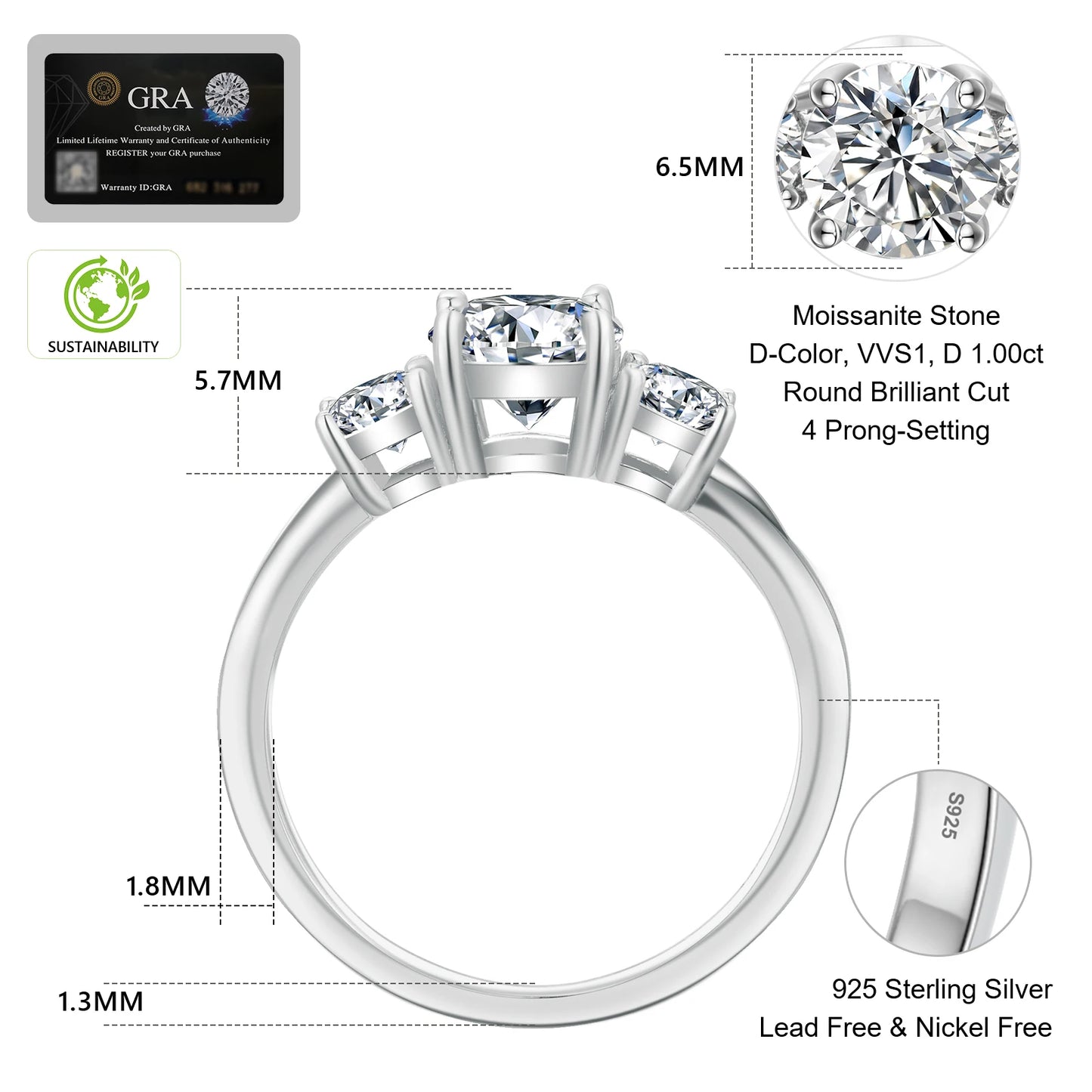 Luxury Iced Out Moissanite Engagement Ring - 925 Sterling Silver Lab-Grown Diamond Wedding Ring