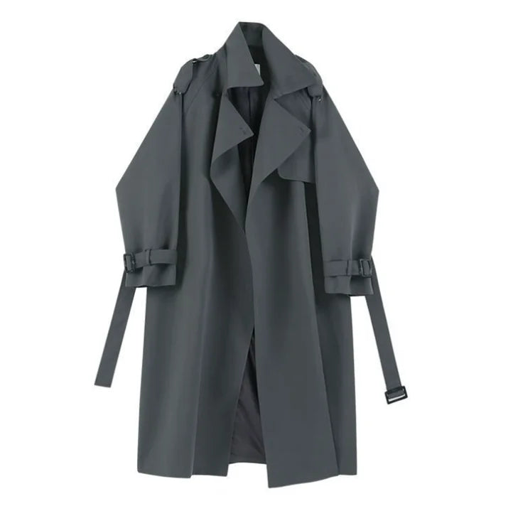 Elegant British Style Women's Mid-Length Trench Coat – High Waist Casual Slimming Windbreaker Overcoat Hermione