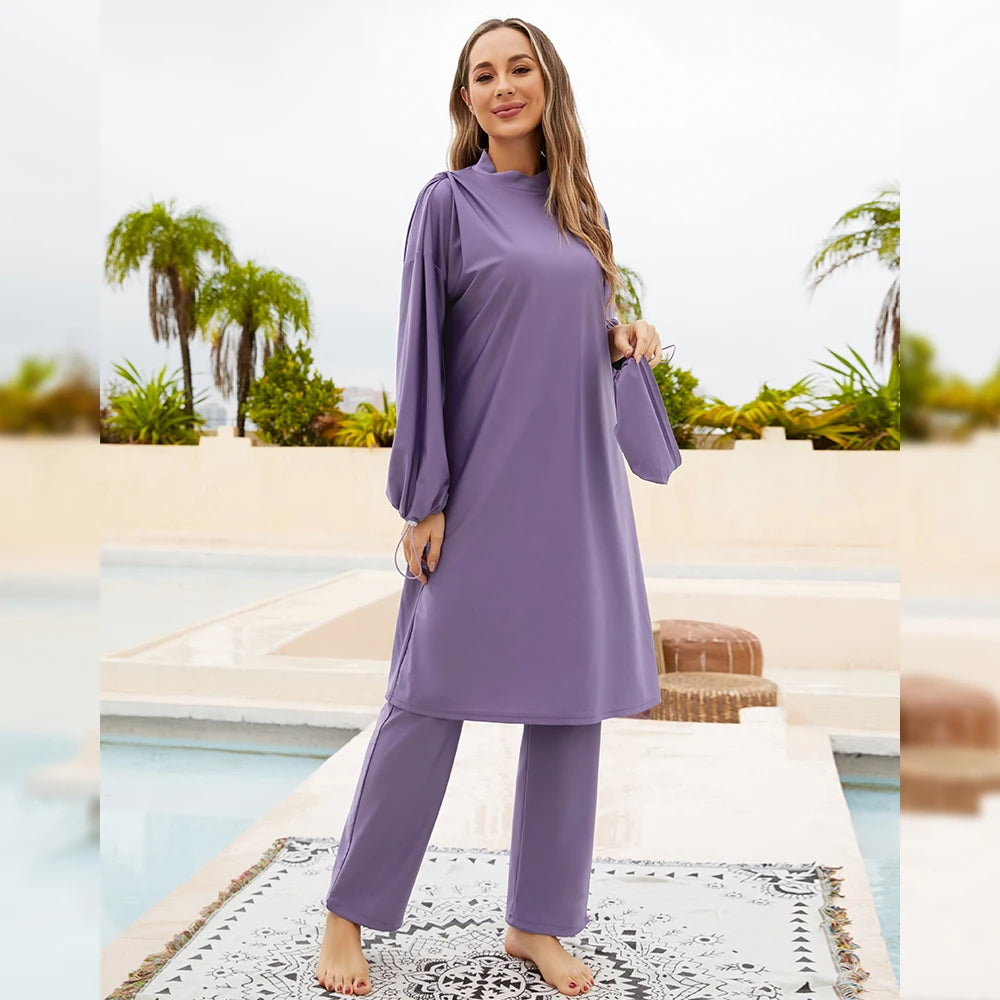 Purple Burkini for Women – Modest 3-Piece Long Sleeve Swimwear | Islamic Sports Swimsuit with Hijab Eshal