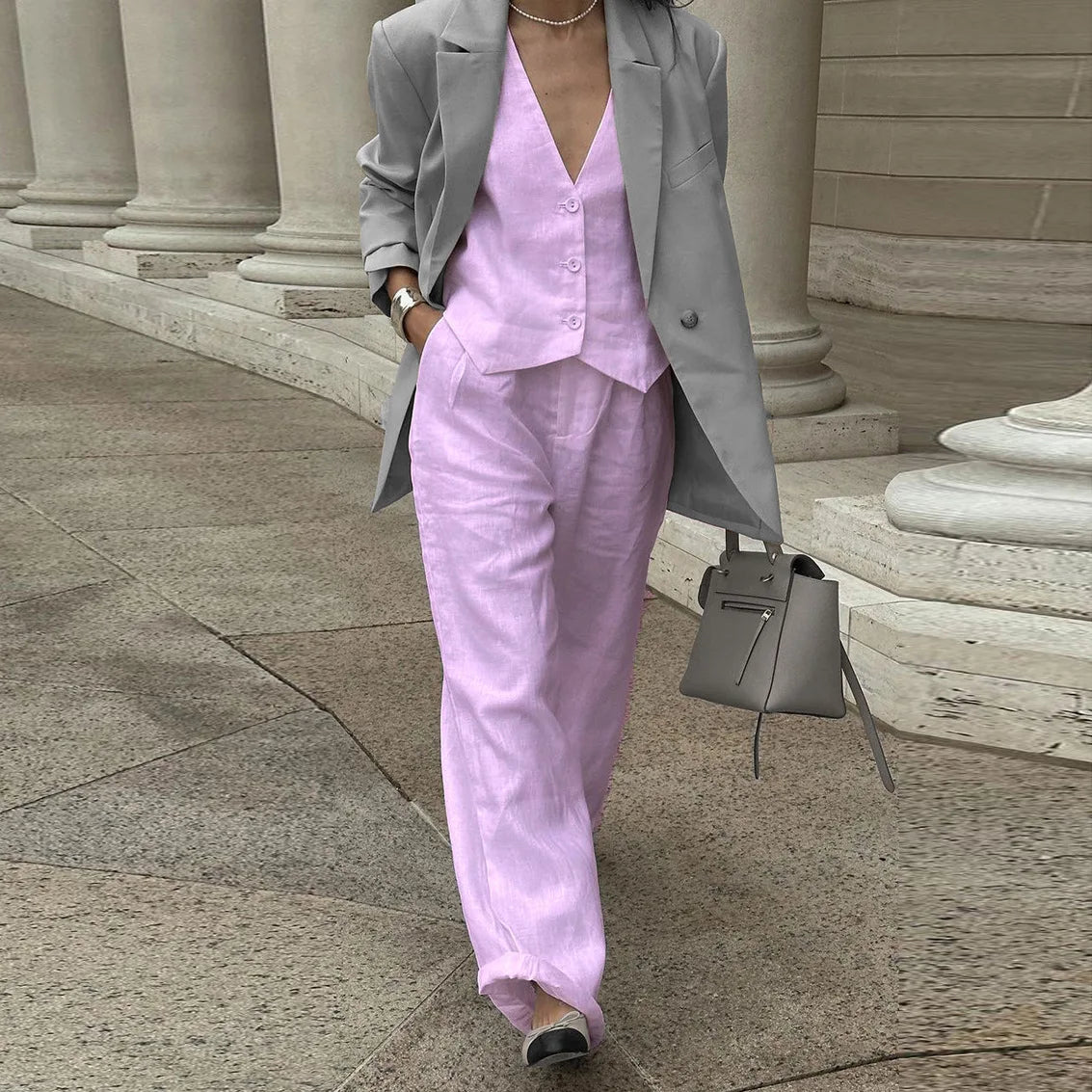 Summer White Linen Two-Piece Set for Women | Fashion Sleeveless Tank Top with High-Waist Wide-Leg Pants Myles