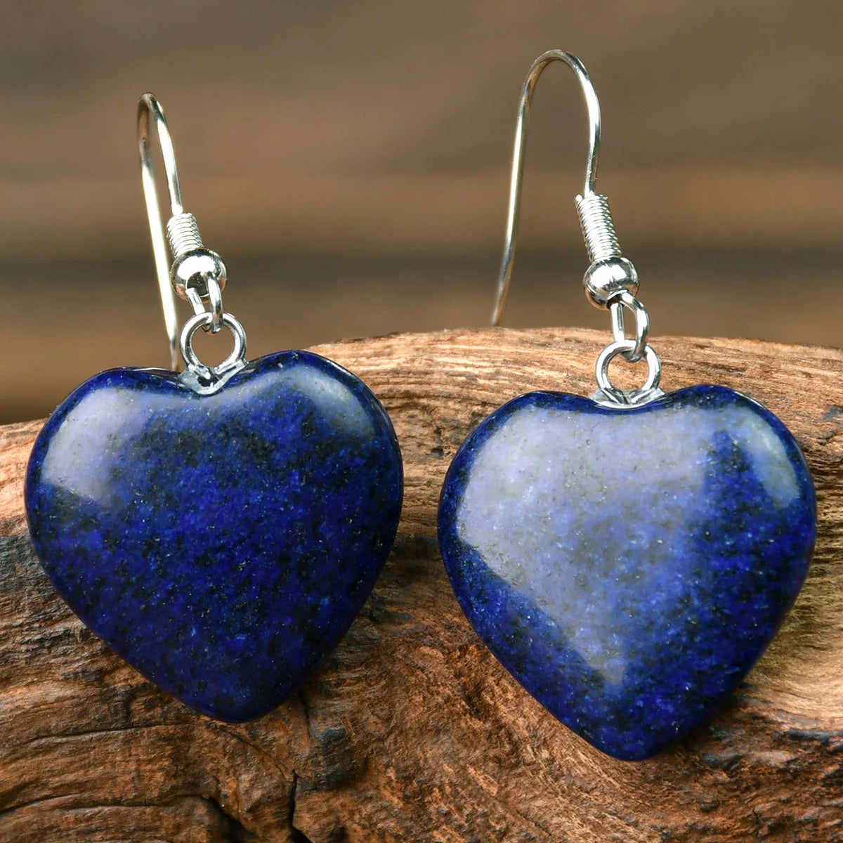 Natural Stone Dangle Earrings – Turquoise, Amethyst, Tiger Eye Heart Design, Handmade Jewelry for Women