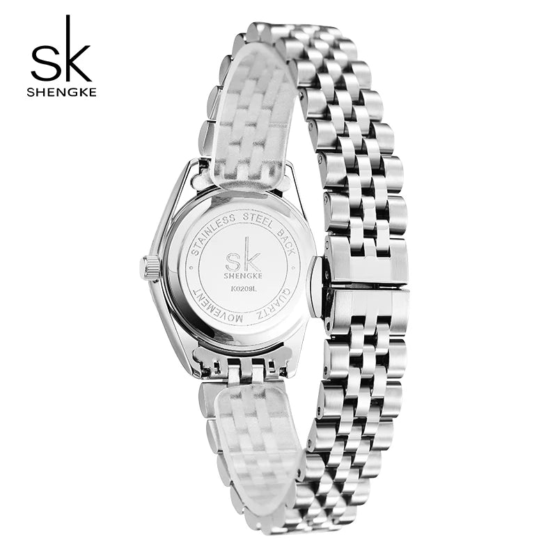Shengke Elegant Women's Crystal-Accented Quartz Watch with Solid Alloy Steel Band and Calendar – Perfect Dress Watch for Women