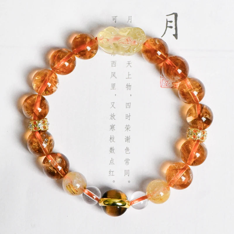 Natural Gem Citrine & Tiger's Eye Bracelet with Feng Shui Pi Xiu Charm – Spiritual Jewelry for Good Fortune