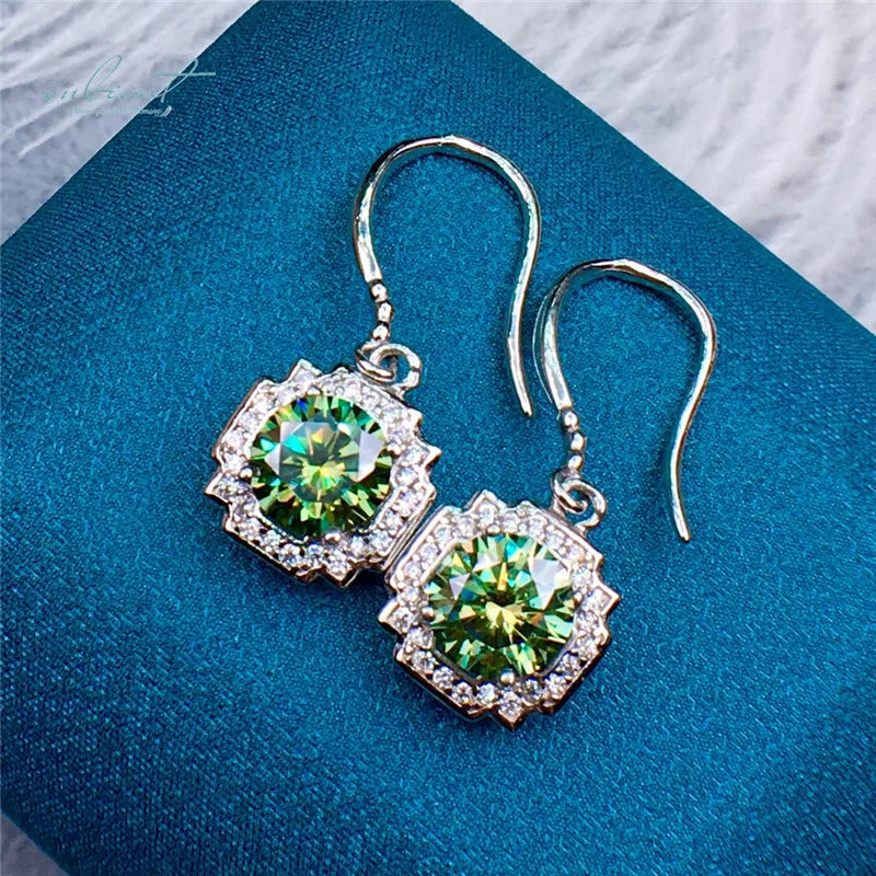 925 Silver Green Moissanite Drop Earrings | 2-Carat VVS1 Certified Jewelry Talia