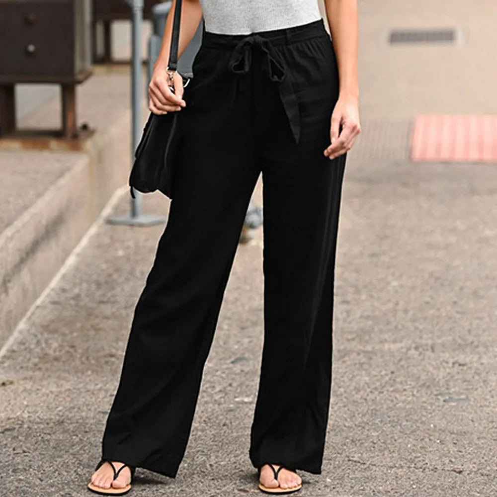 Women Linen Cotton Pants Wide Leg Casual Summer Solid Color