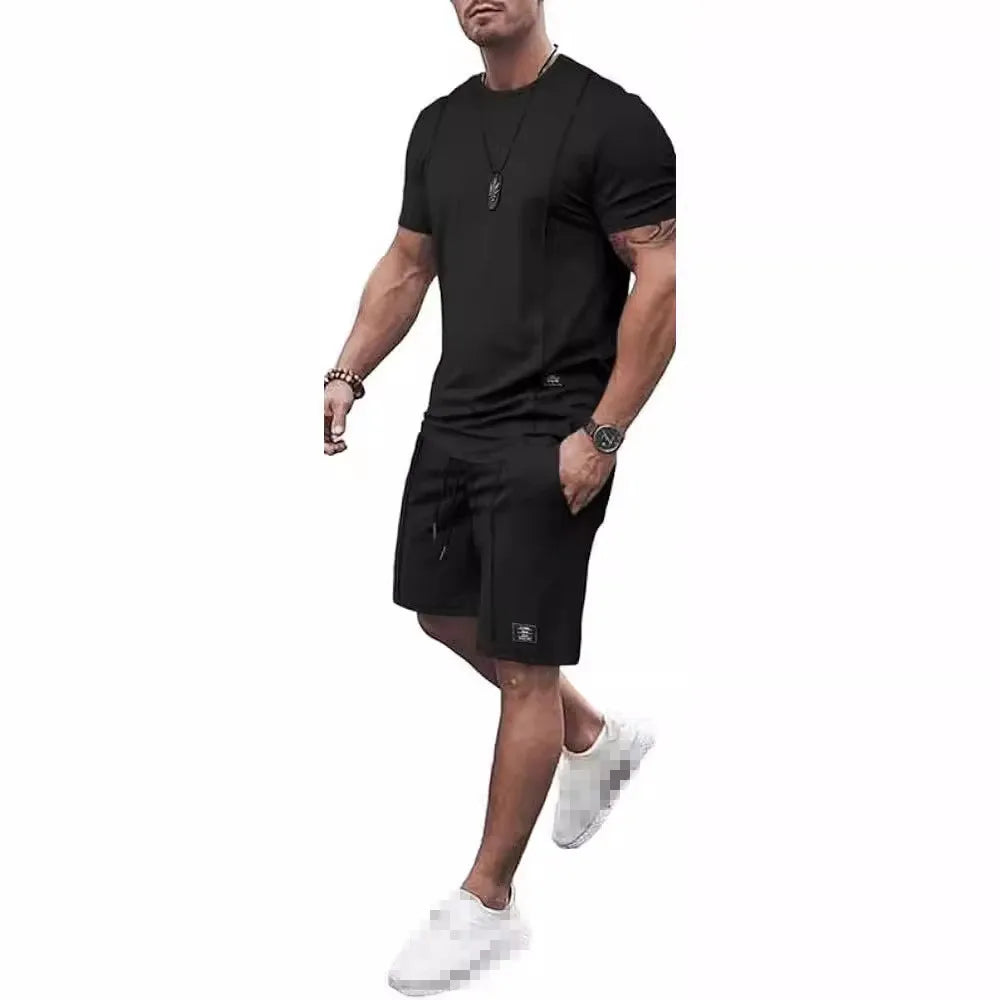 Men's Casual Sportswear Set | Summer Short-Sleeve Round Neck T-Shirt & Shorts in Fashionable Solid Colors Kevin