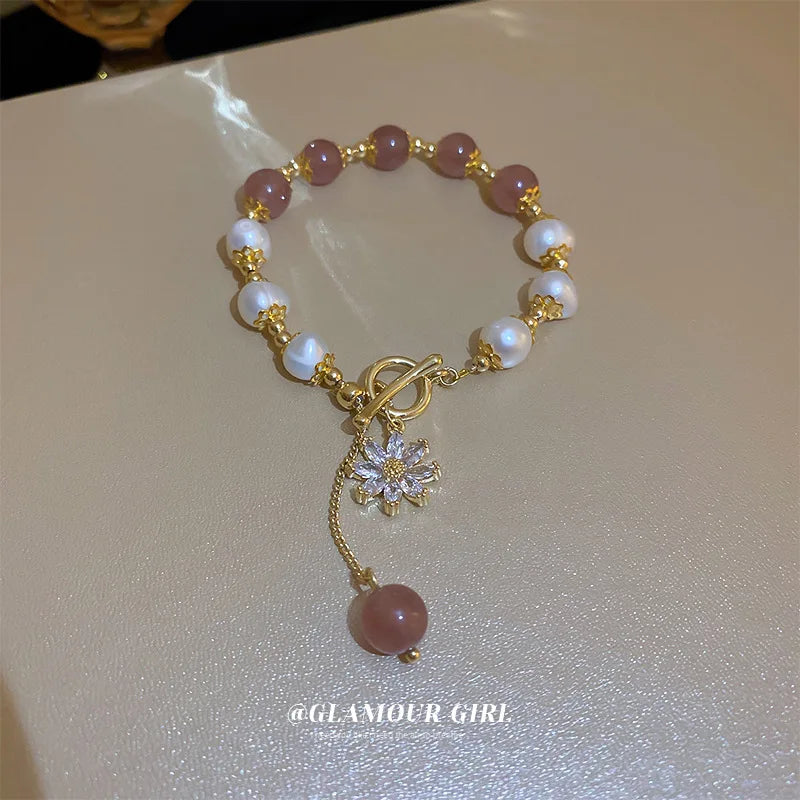 Square Plate Flower Artificial Crystal Bracelet – Vintage Baroque Freshwater Pearl Bracelet