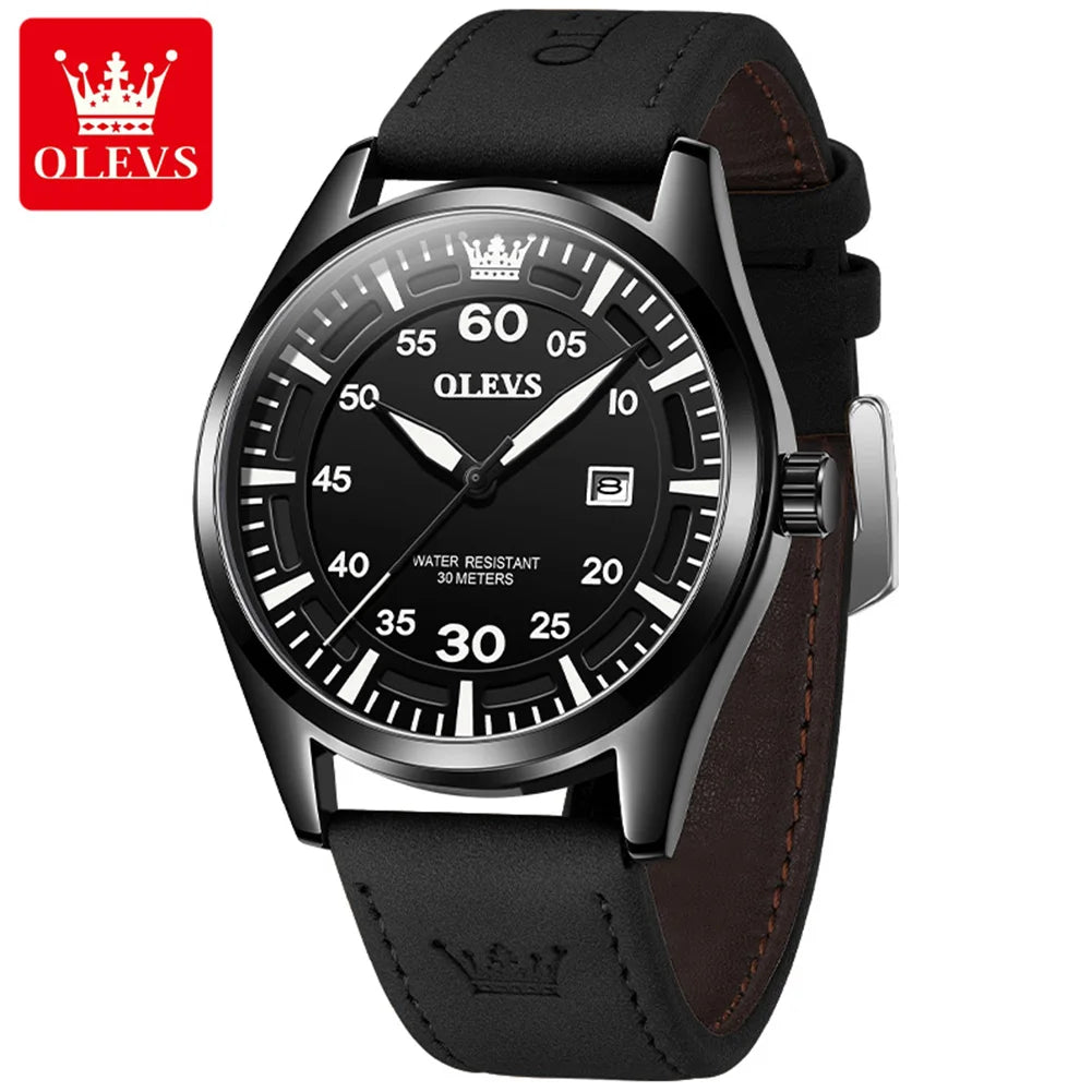 OLEVS 9962 Men's Luxury Watch - Ultra-Thin Leather Band, Business Casual Quartz Wristwatch