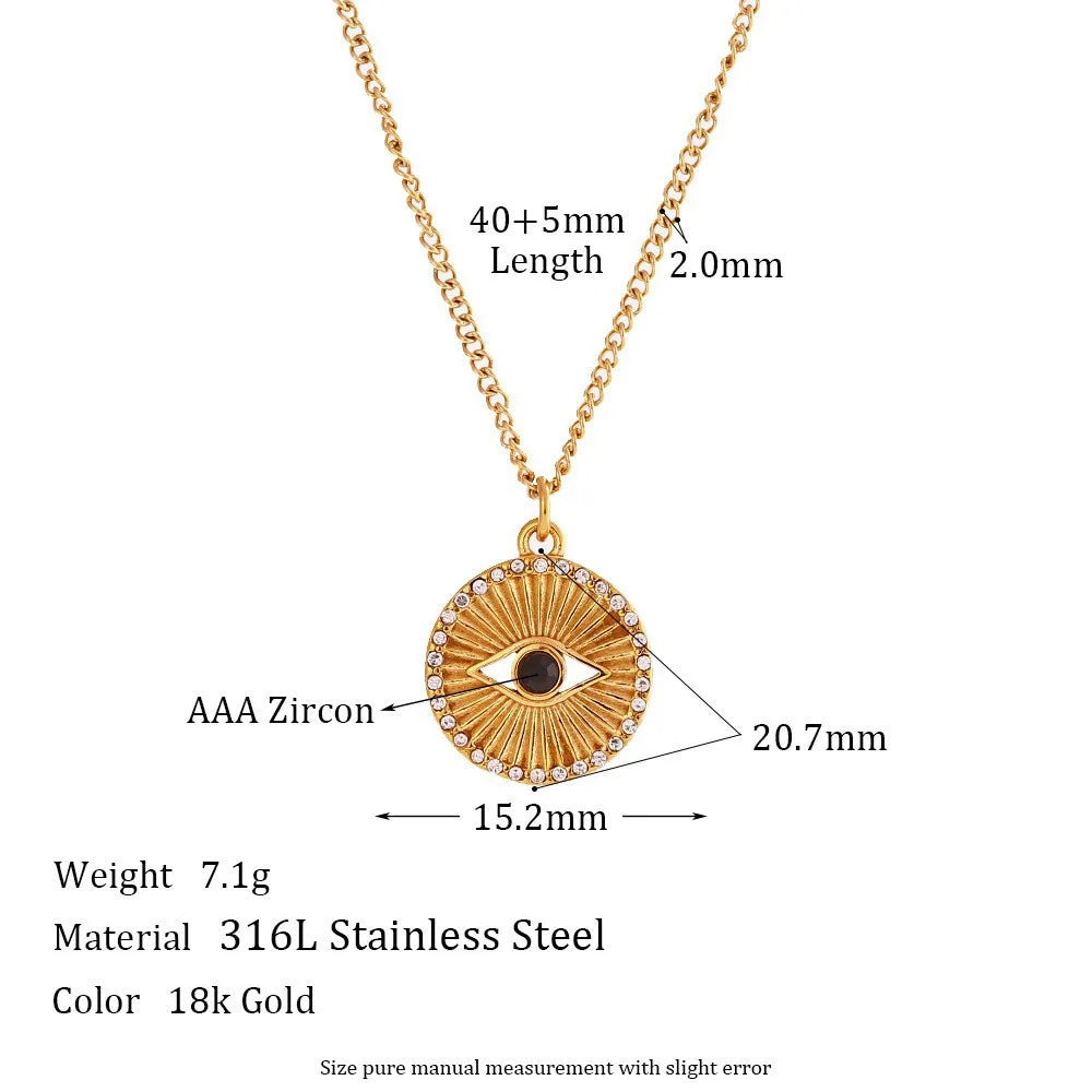 Vintage 18K Gold Titanium Steel Pendant Necklace – Retro Fashion Jewelry for Women