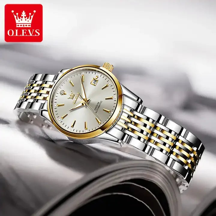 Olevs 6635 Automatic Luxury Watch - Women's Stainless Steel Strap, Classic Fashion Design, Mechanical Movement with Calendar & Date