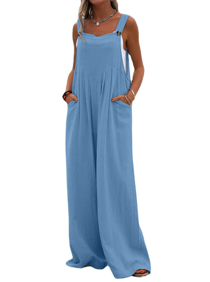 Women's Wide-Leg Overalls | Casual Cotton Linen Baggy Jumpsuit Shaina