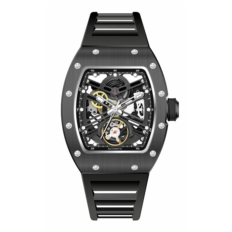 Luxury Men's Automatic Mechanical Watch – 30M Waterproof, Hollow Dial, Luminous Display, Silicone Strap & Power Reserve